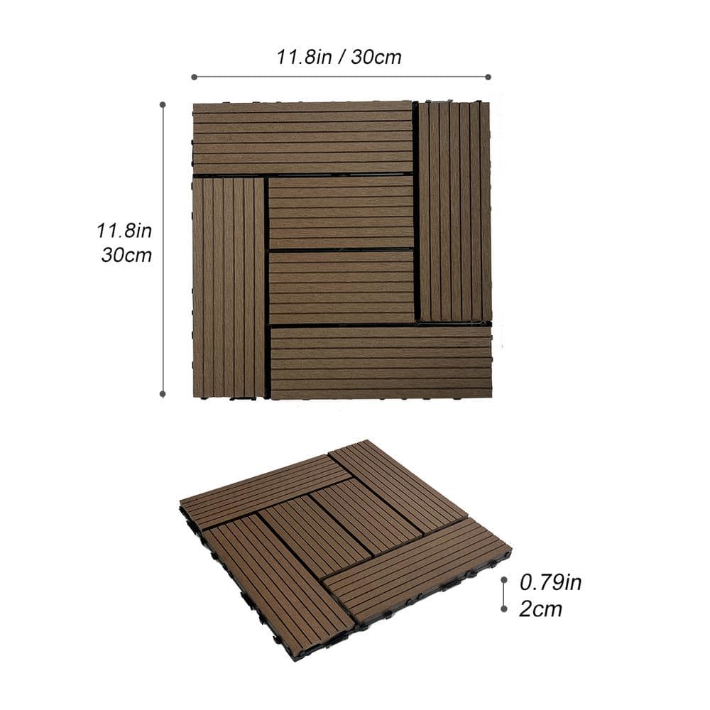 WRIGHTMASTER 0.98 ft. x 0.98 ft. Wood and Plastic Composite Interlocking Deck Tile in Walnut Taupe 6-Stripes (19 sq. ft. Per Box)
