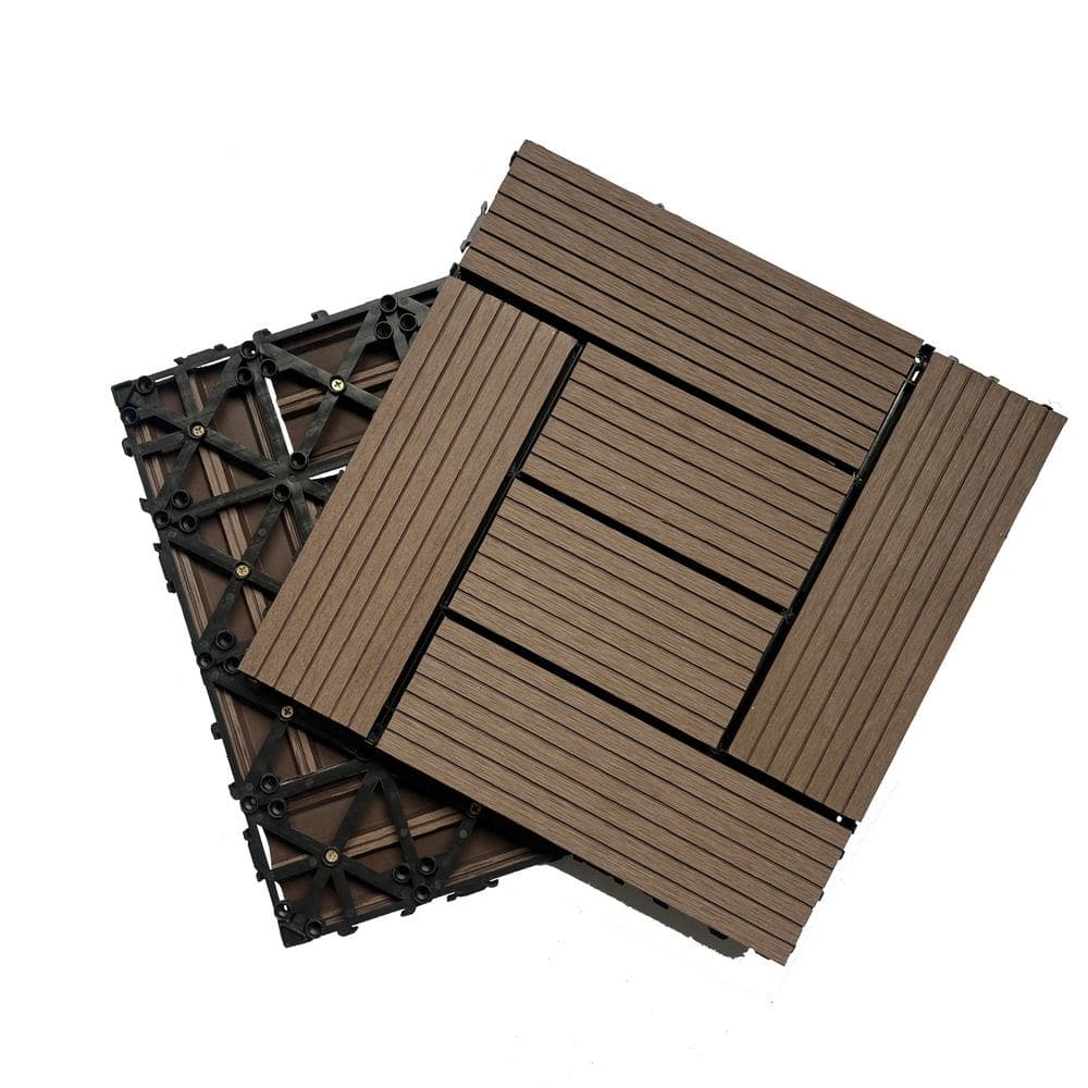 WRIGHTMASTER 0.98 ft. x 0.98 ft. Wood and Plastic Composite Interlocking Deck Tile in Walnut Taupe 6-Stripes (19 sq. ft. Per Box)