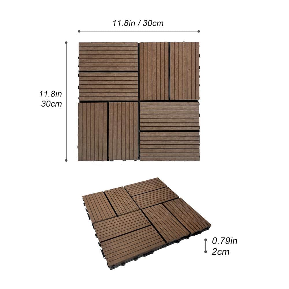 WRIGHTMASTER 0.98ft. x 0.98ft. Wood & Plastic Composite Interlocking Deck Tile in Walnut Taupe 8-Stripes (19 sq. ft. per Box)