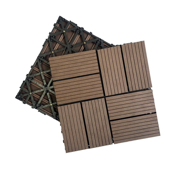 WRIGHTMASTER 0.98ft. x 0.98ft. Wood & Plastic Composite Interlocking Deck Tile in Walnut Taupe 8-Stripes (19 sq. ft. per Box)
