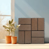 WRIGHTMASTER 0.98ft. x 0.98ft. Wood & Plastic Composite Interlocking Deck Tile in Walnut Taupe 8-Stripes (19 sq. ft. per Box)