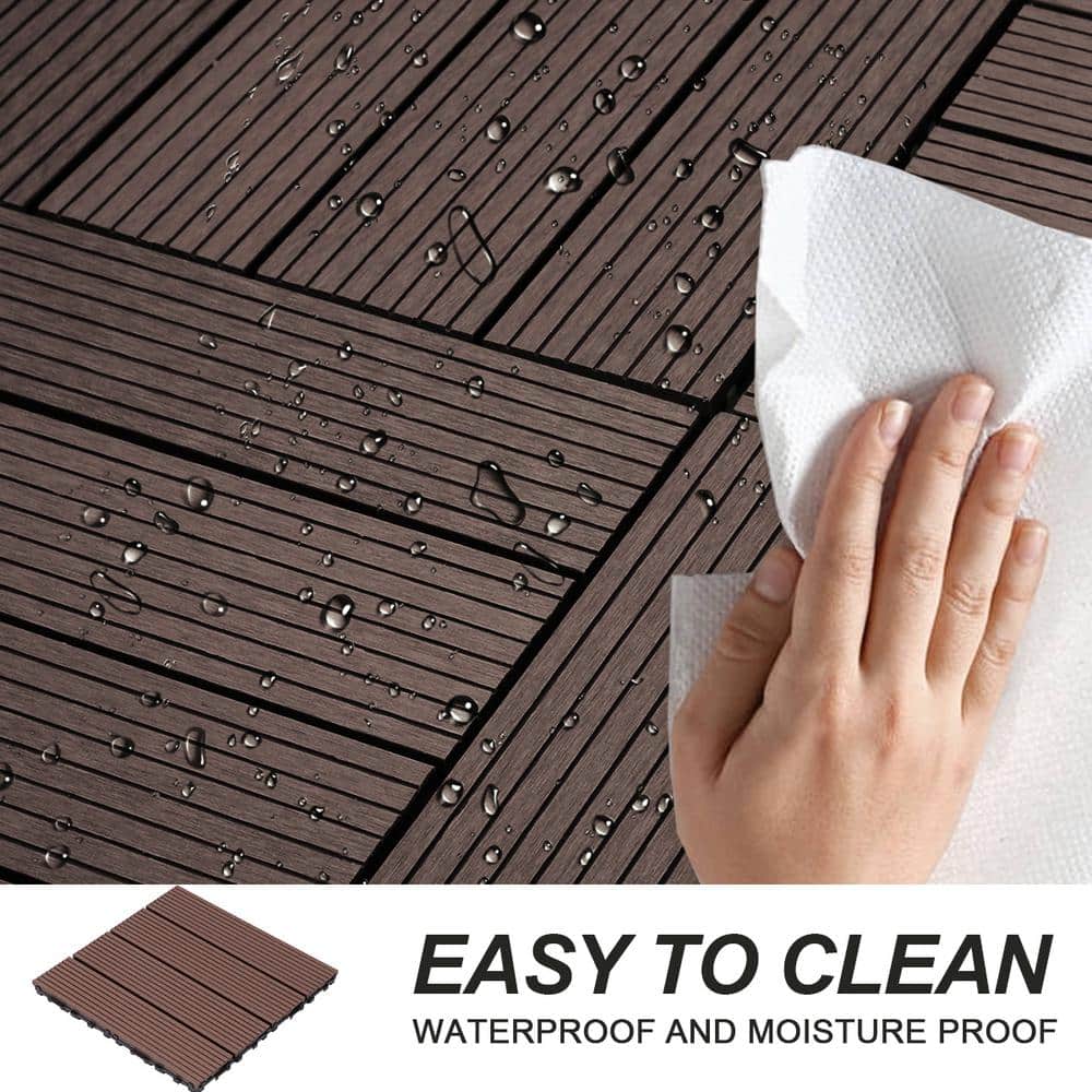 WRIGHTMASTER 0.98ft. x 0.98ft. Wood & Plastic Composite Interlocking Deck Tile in Walnut Vertical Stripes (19 sq. ft. per Box)