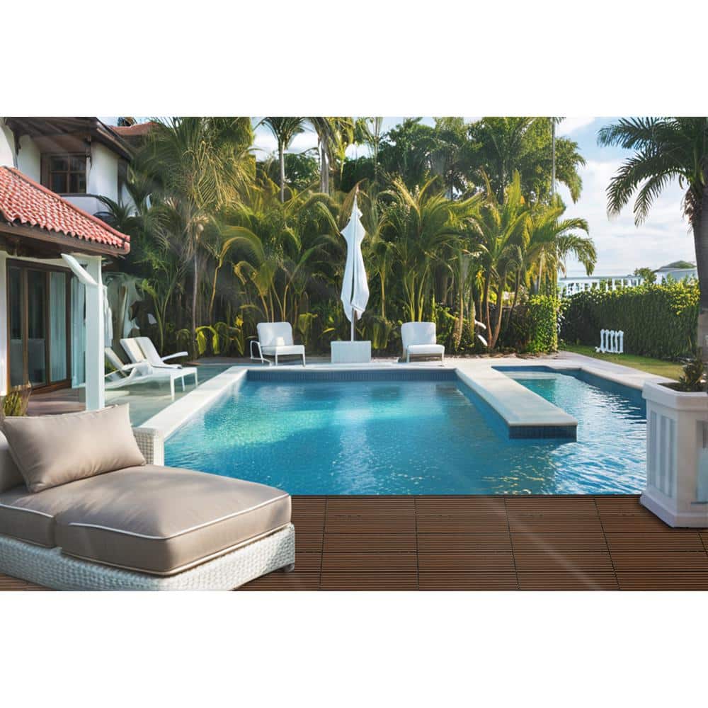 WRIGHTMASTER 0.98ft. x 0.98ft. Wood & Plastic Composite Interlocking Deck Tile in Walnut Vertical Stripes (19 sq. ft. per Box)