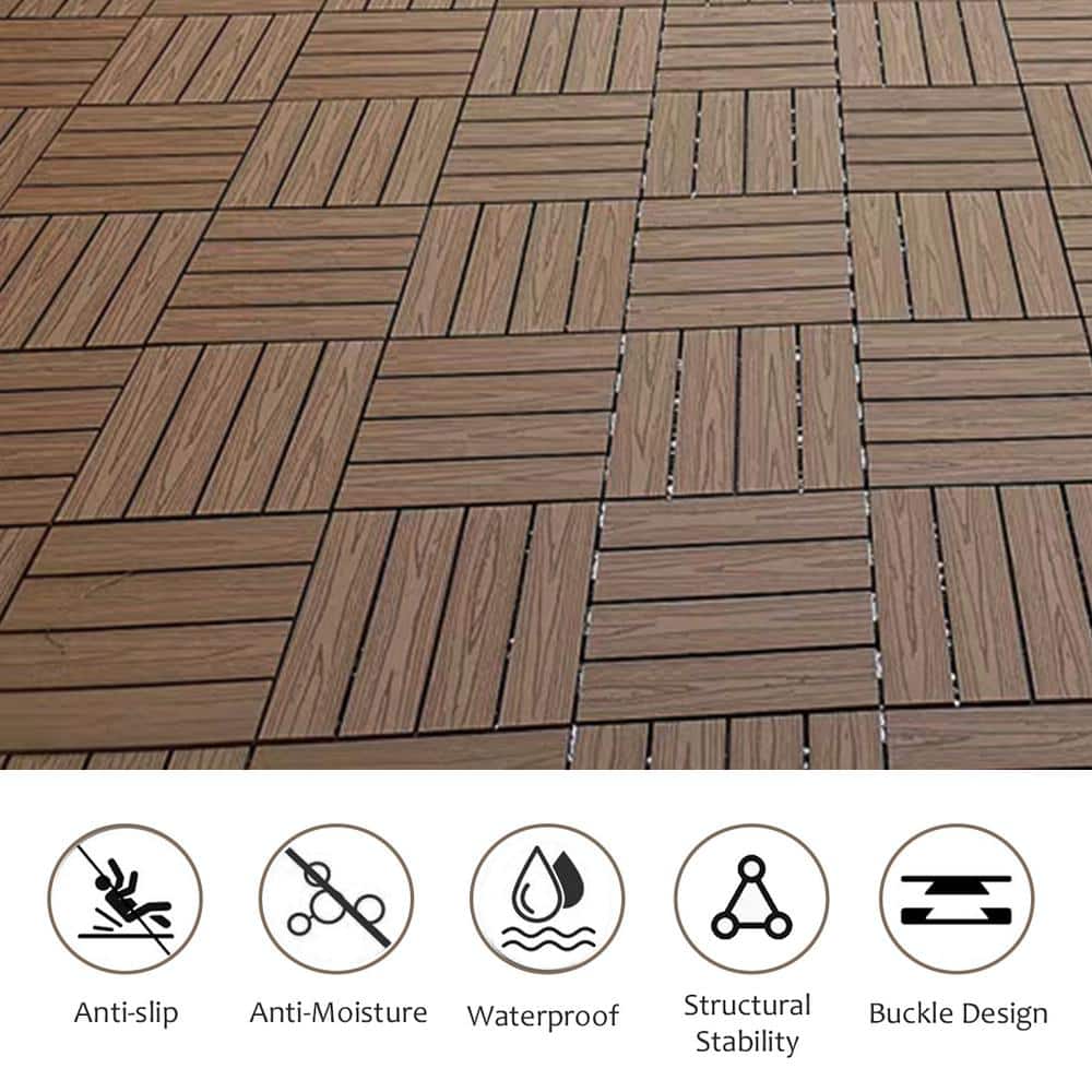 WRIGHTMASTER 0.98ft. x 0.98ft. Wood & Plastic Composite Interlocking Deck Tile in Walnut Wood Grain (19 sq. ft. per Box)