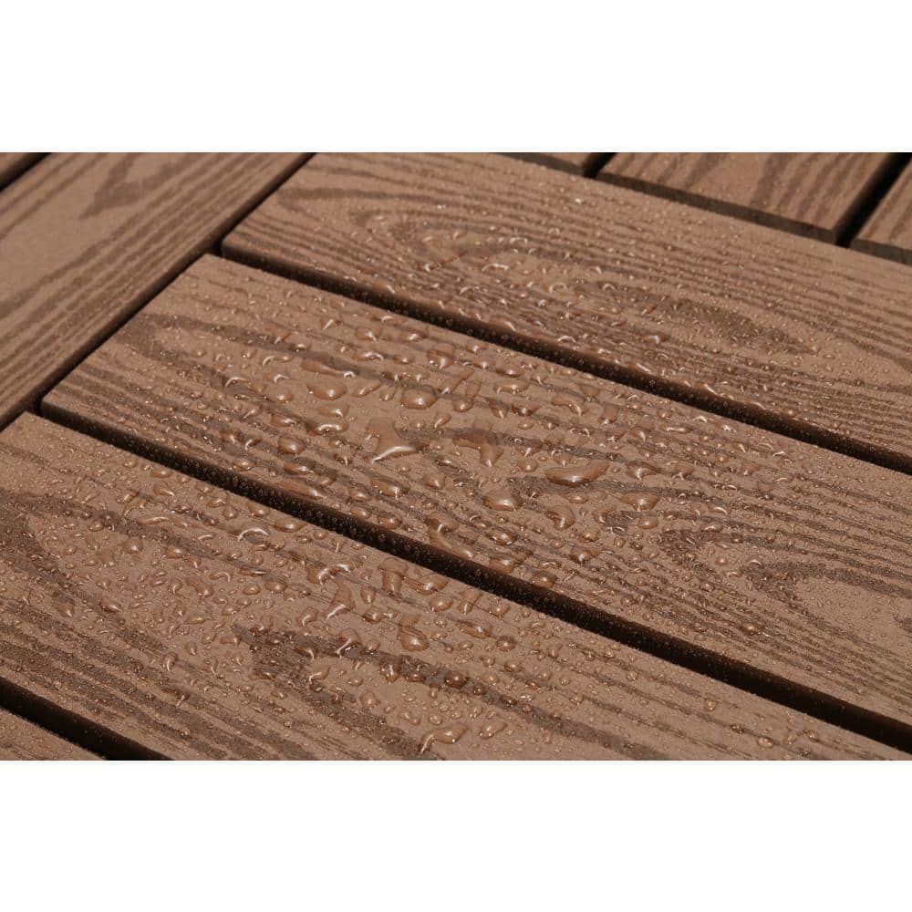 WRIGHTMASTER 0.98ft. x 0.98ft. Wood & Plastic Composite Interlocking Deck Tile in Walnut Wood Grain (19 sq. ft. per Box)