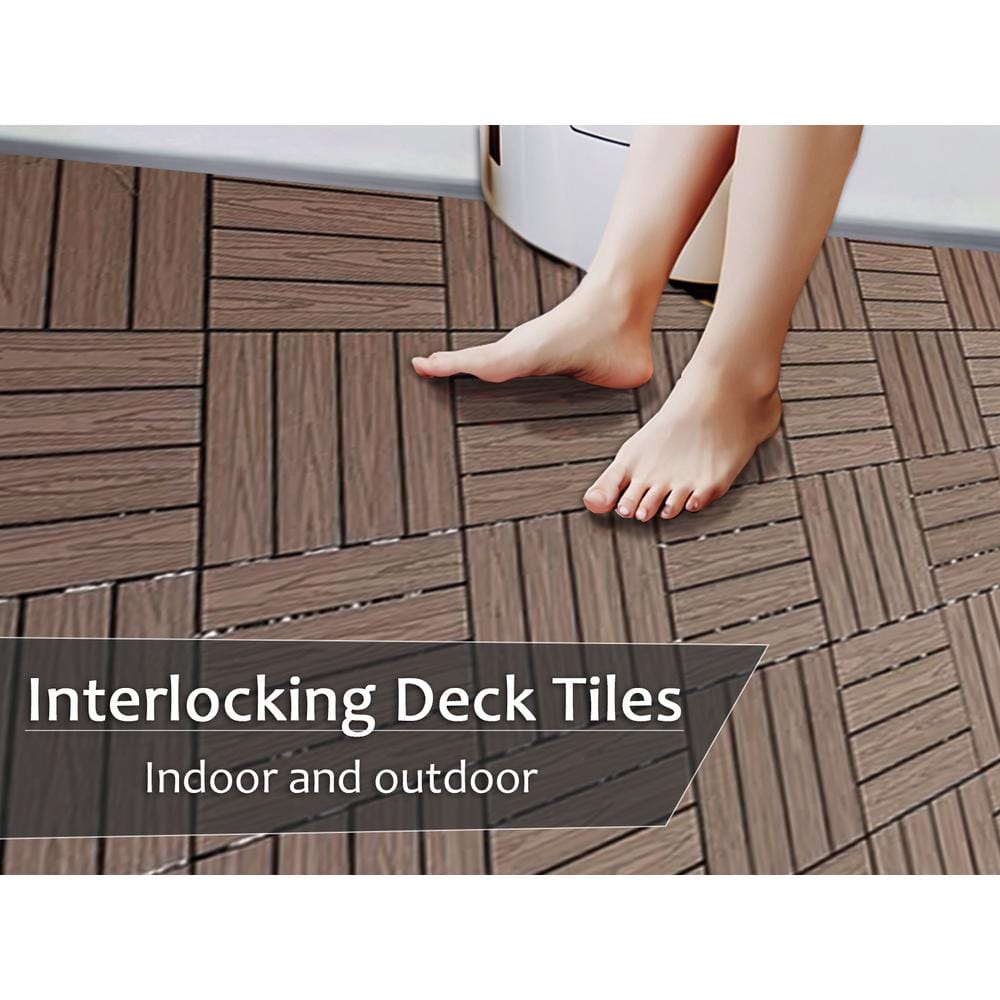 WRIGHTMASTER 0.98ft. x 0.98ft. Wood & Plastic Composite Interlocking Deck Tile in Walnut Wood Grain (19 sq. ft. per Box)