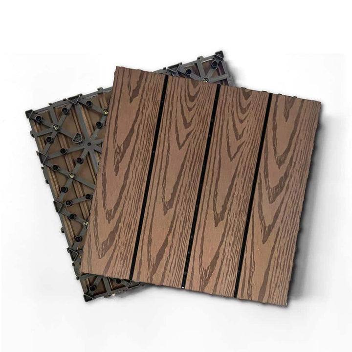 WRIGHTMASTER 0.98ft. x 0.98ft. Wood & Plastic Composite Interlocking Deck Tile in Walnut Wood Grain (19 sq. ft. per Box)