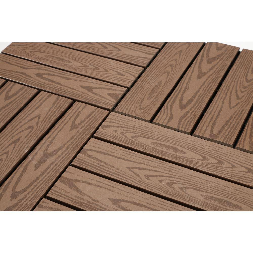 WRIGHTMASTER 0.98ft. x 0.98ft. Wood & Plastic Composite Interlocking Deck Tile in Walnut Wood Grain (19 sq. ft. per Box)