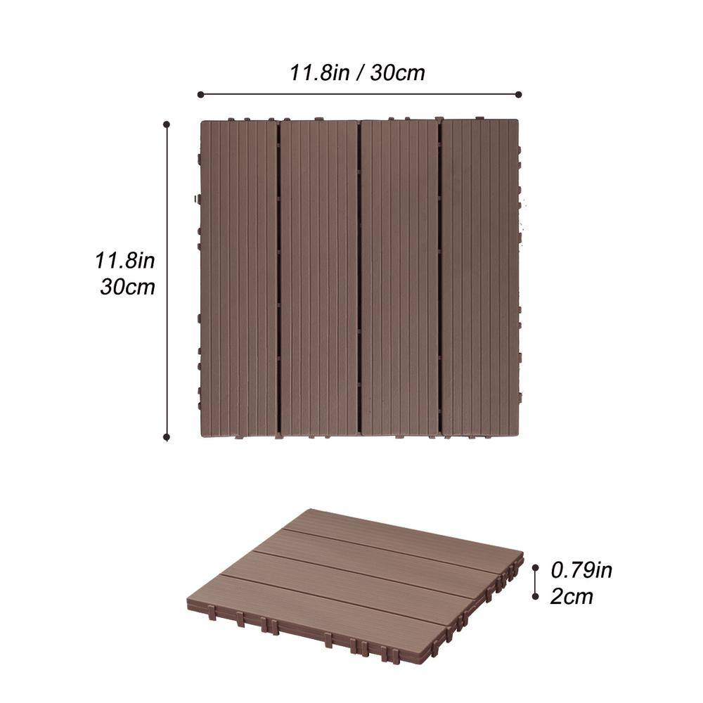 WRIGHTMASTER 0.98ft. x 0.98ft. Quick Deck PVC Plastic Interlocking Deck Tile in Walnut (33.5 sq. ft. Per Box)