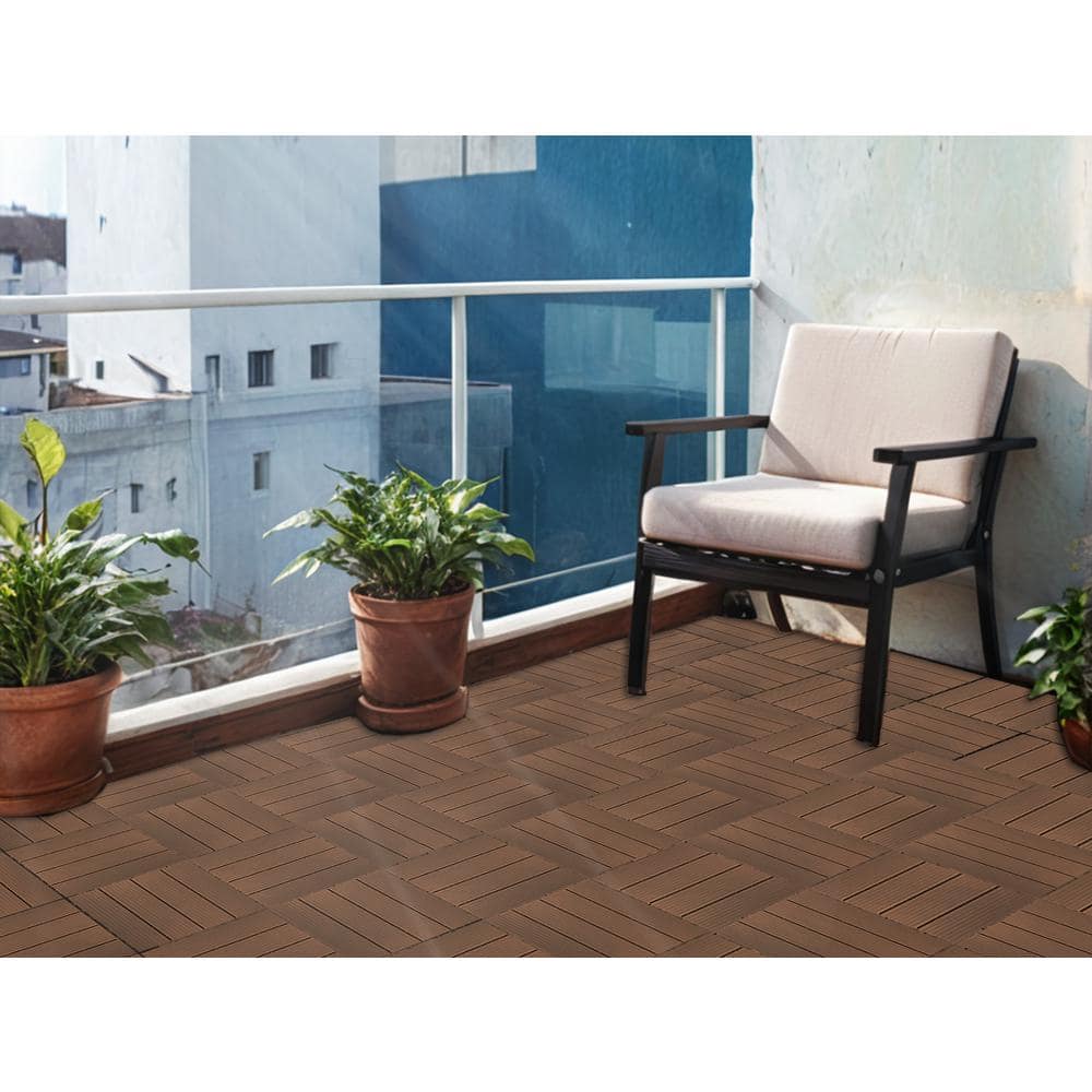 WRIGHTMASTER 0.98ft. x 0.98ft. Quick Deck PVC Plastic Interlocking Deck Tile in Walnut (33.5 sq. ft. Per Box)