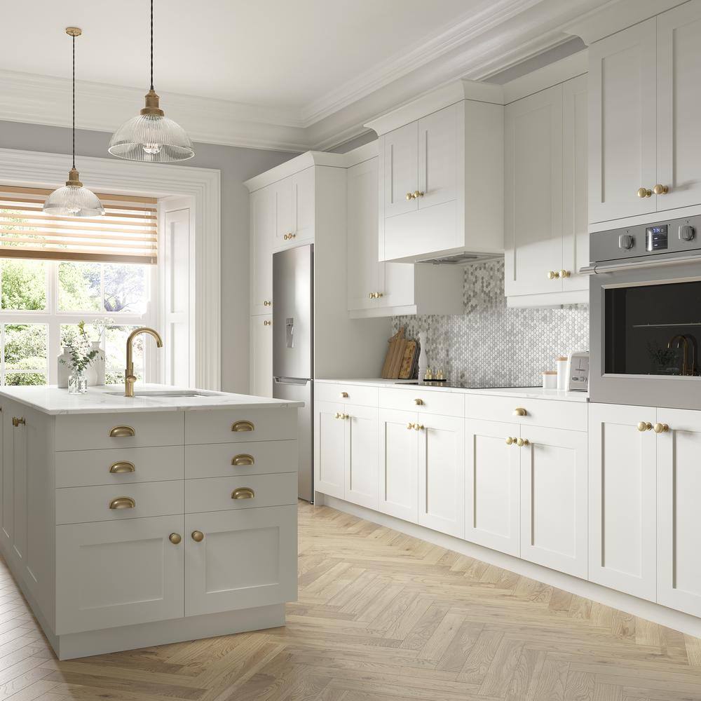J COLLECTION Wallace Painted Warm White Shaker Assembled Shallow Base Kitchen Cabinet with Door (24 in. W x 34.5 in. H x 14 in. D)