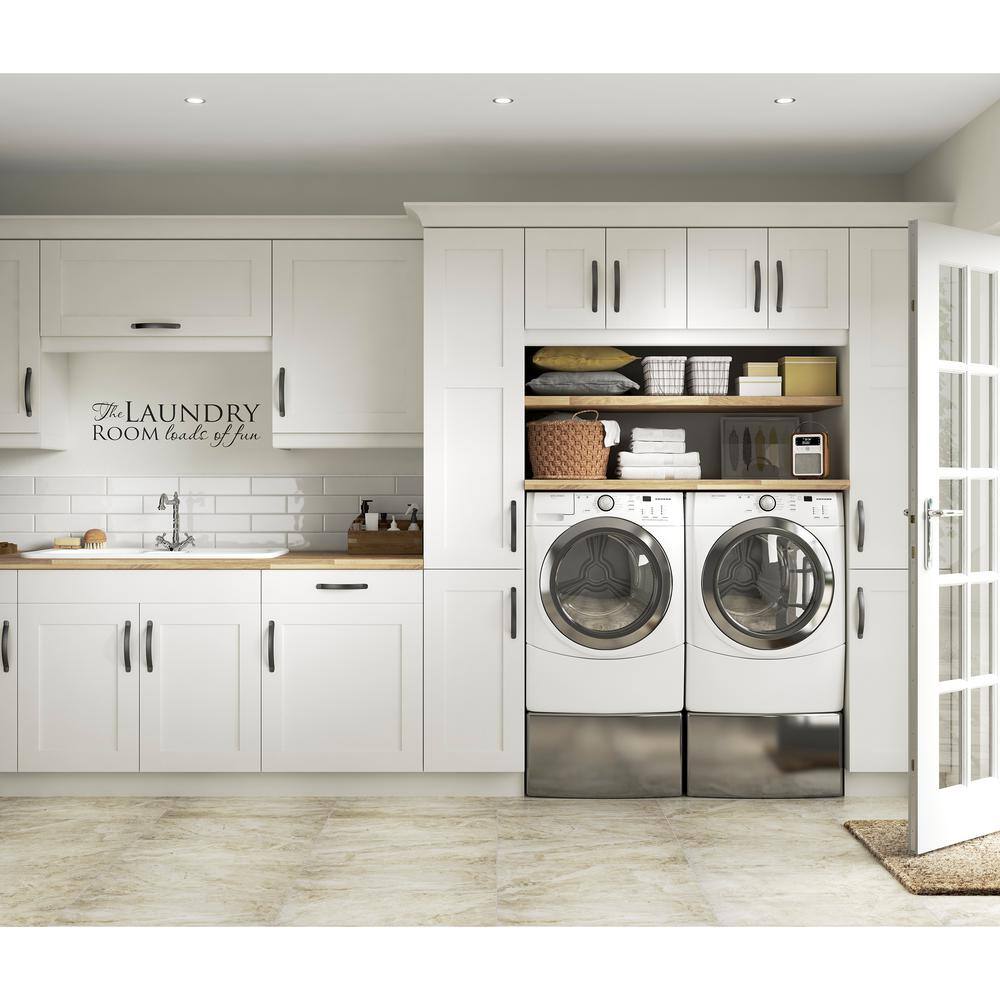 J COLLECTION Wallace Painted Warm White Shaker Assembled Shallow Base Kitchen Cabinet with Door (24 in. W x 34.5 in. H x 14 in. D)