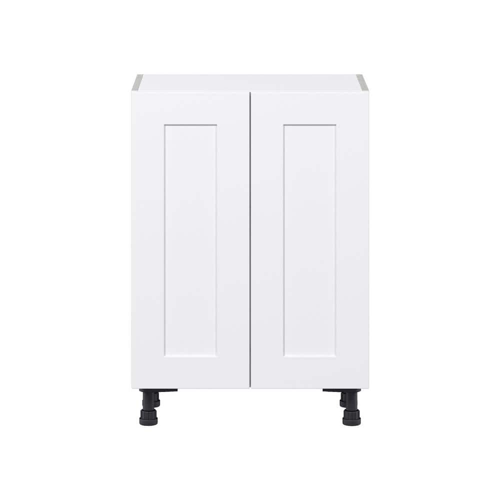 J COLLECTION Wallace Painted Warm White Shaker Assembled Shallow Base Kitchen Cabinet with Door (24 in. W x 34.5 in. H x 14 in. D)