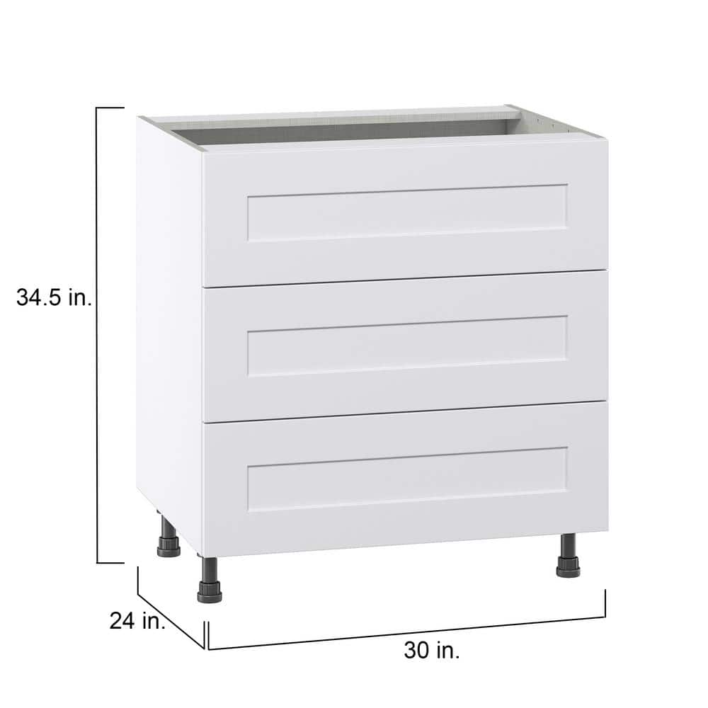 J COLLECTION Wallace Painted Warm White Shaker Assembled Base Kitchen Cabinet with 3 Drawers (30 in. W x 34.5 in. H x 24 in. D)