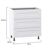 J COLLECTION Wallace Painted Warm White Shaker Assembled Base Kitchen Cabinet with 3 Drawers (30 in. W x 34.5 in. H x 24 in. D)
