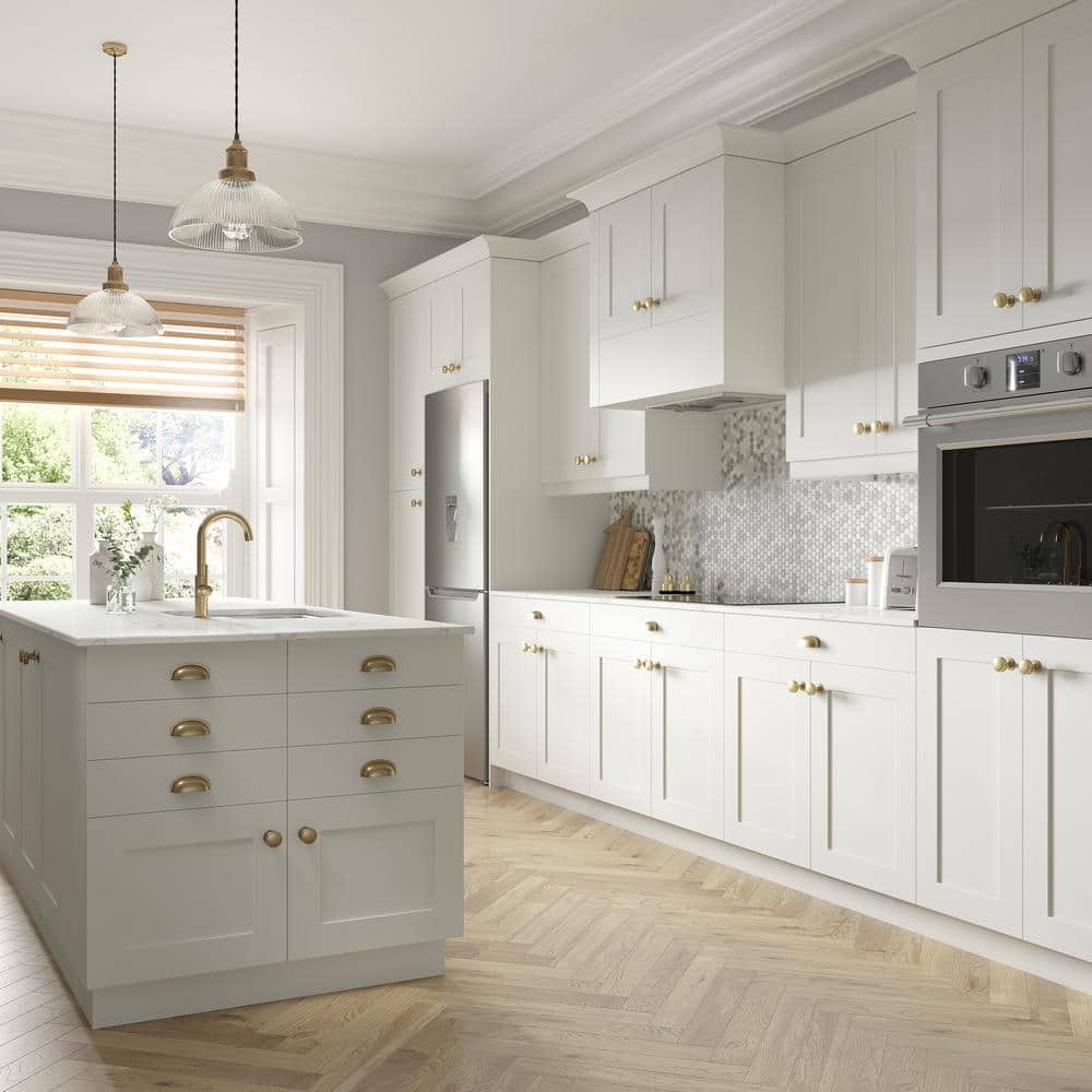 J COLLECTION Wallace Painted Warm White Assembled Base Kitchen Cabinet for Micro with Drawer (30 in. W x 34.5 in. H x 24 in. D)