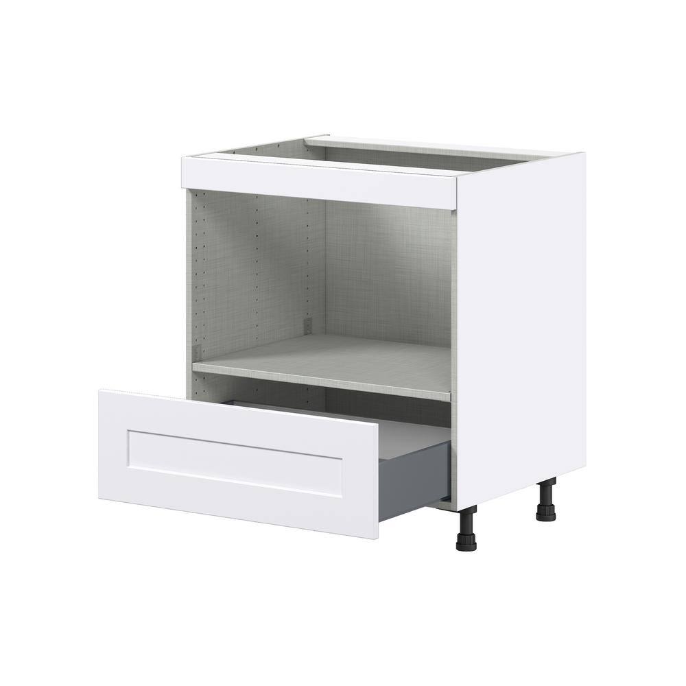 J COLLECTION Wallace Painted Warm White Assembled Base Kitchen Cabinet for Micro with Drawer (30 in. W x 34.5 in. H x 24 in. D)