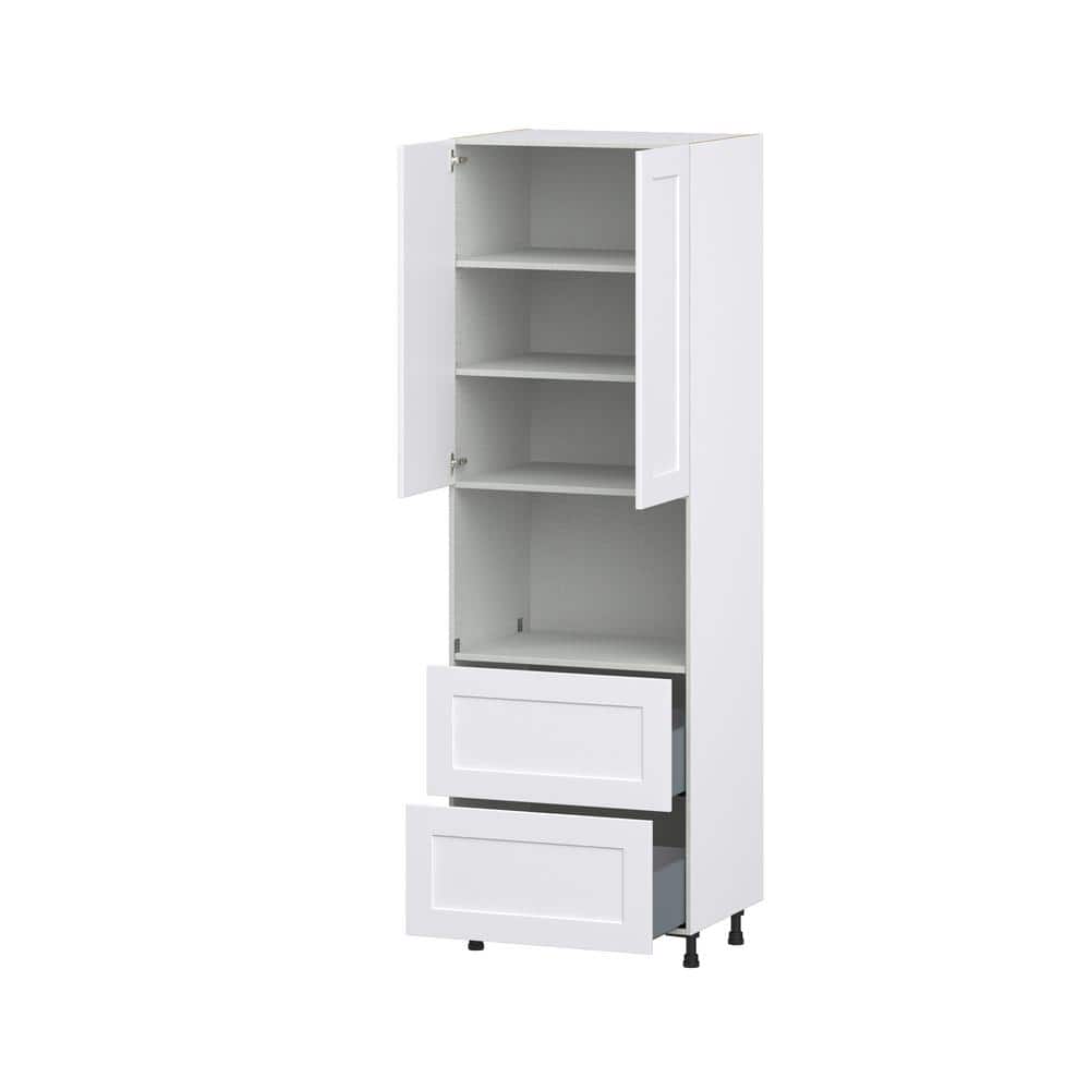 J COLLECTION 30 in. W x 94.5 in. H x 24 in. D Wallace Painted Warm White Shaker Assembled Pantry Micro Kitchen Cabinet with Drawers