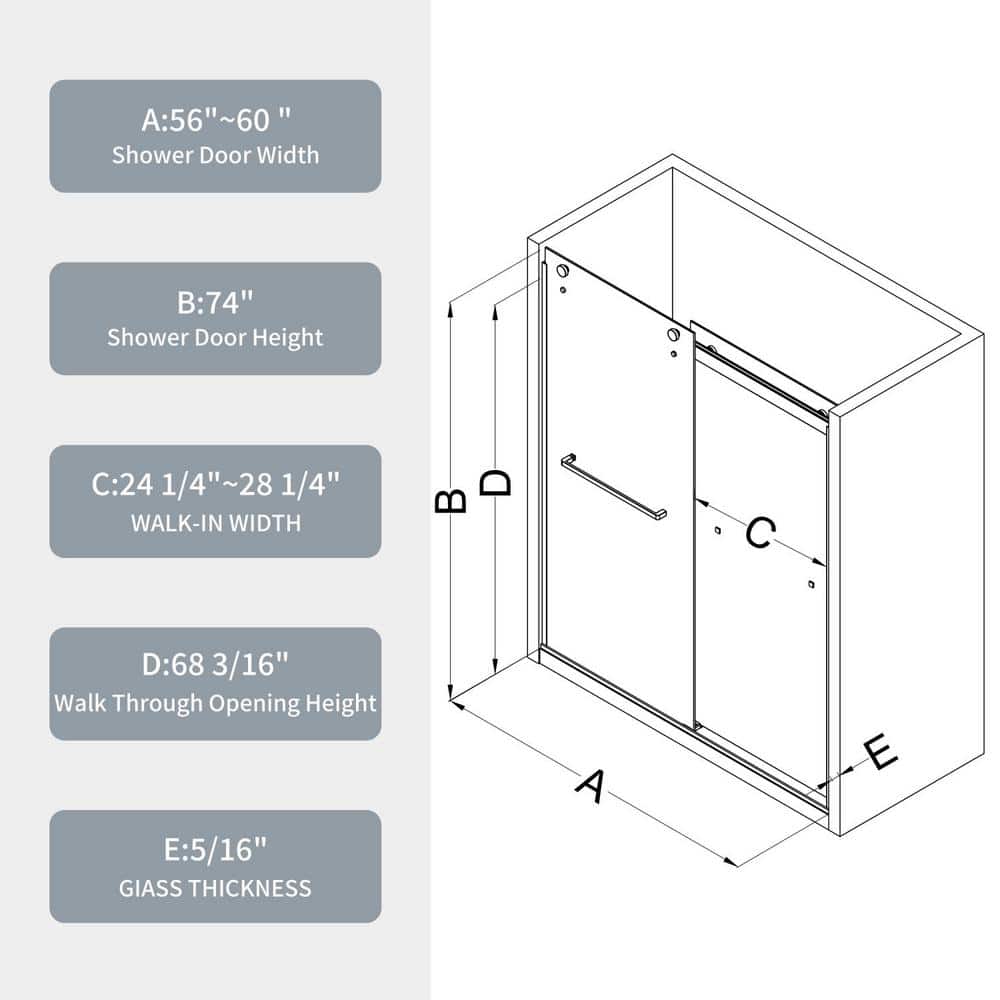 waterpar 58 to 60 in. W x 76 in. H Sliding Framed Shower Door in Brushed Nickel with Clear Glass