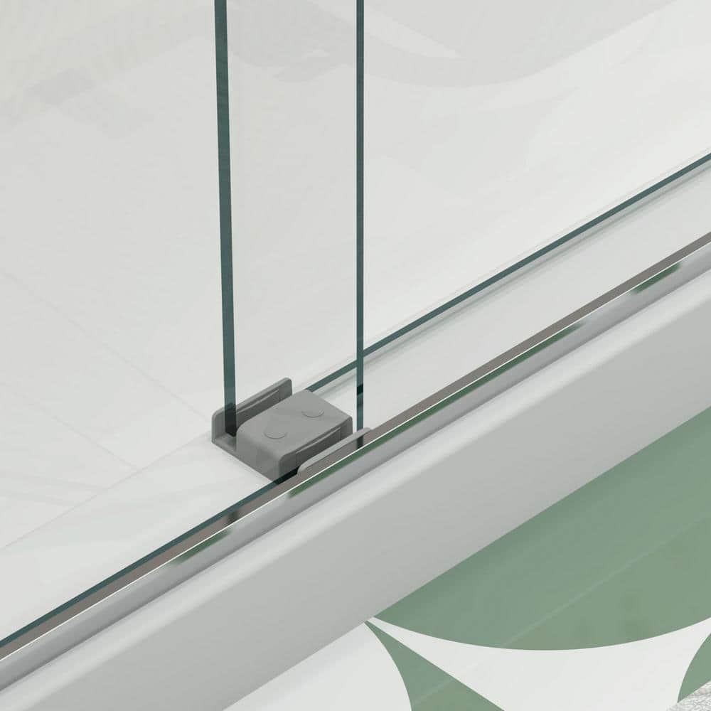 waterpar 58 to 60 in. W x 76 in. H Sliding Framed Shower Door in Brushed Nickel with Clear Glass