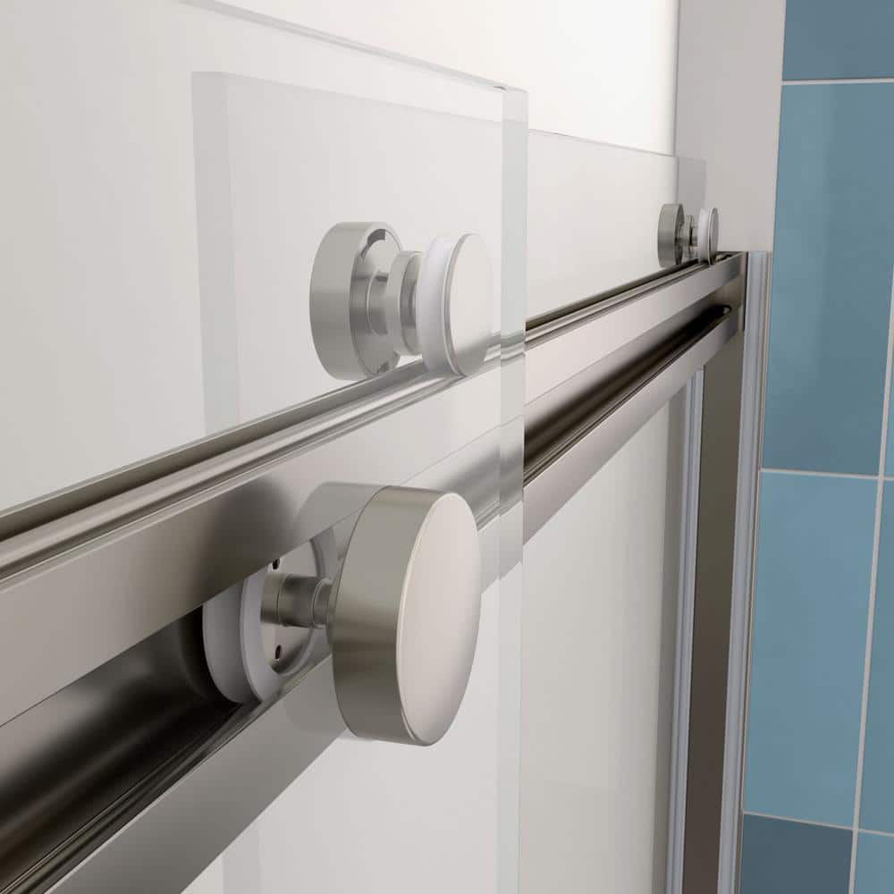 waterpar 58 to 60 in. W x 76 in. H Sliding Framed Shower Door in Brushed Nickel with Clear Glass