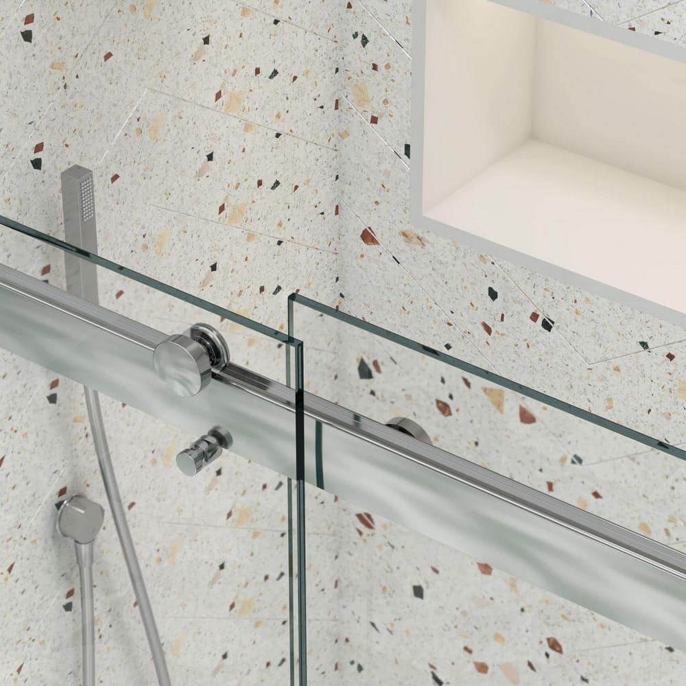 waterpar 58 to 60 in. W x 76 in. H Sliding Framed Shower Door in Brushed Nickel with Clear Glass
