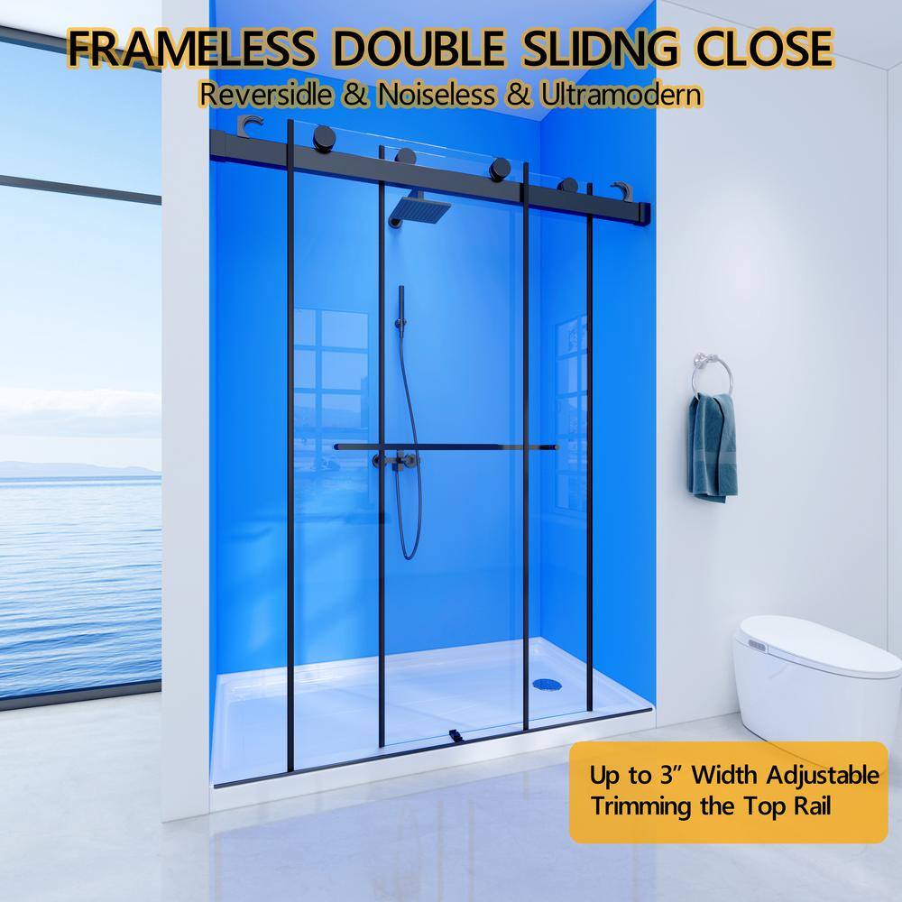 waterpar 58 in. To 60 in. Width x 76 in. H Sliding Framed Shower Door in Matte Black with Clear Glass