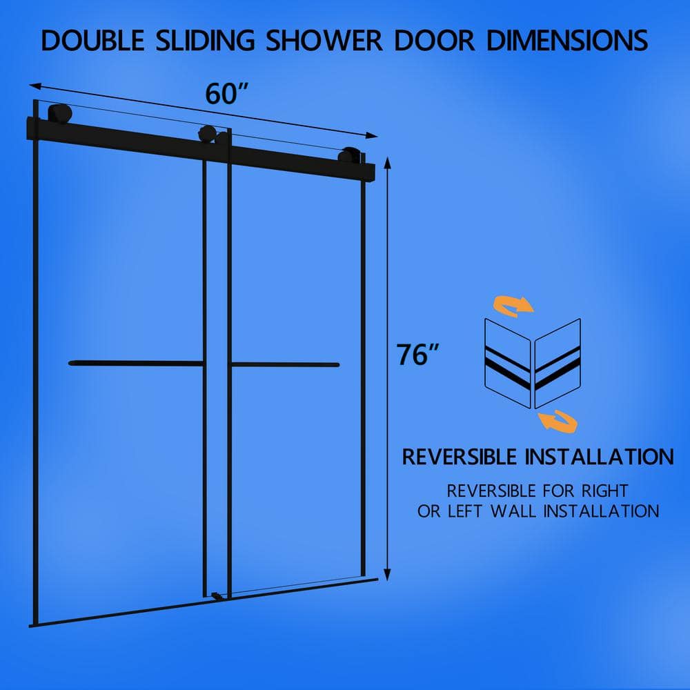 waterpar 58 in. To 60 in. Width x 76 in. H Sliding Framed Shower Door in Matte Black with Clear Glass