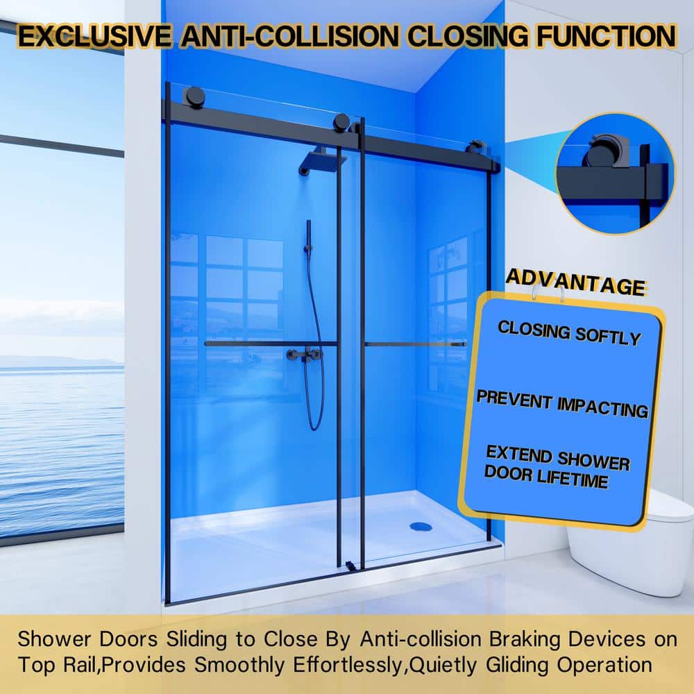 waterpar 58 in. To 60 in. Width x 76 in. H Sliding Framed Shower Door in Matte Black with Clear Glass