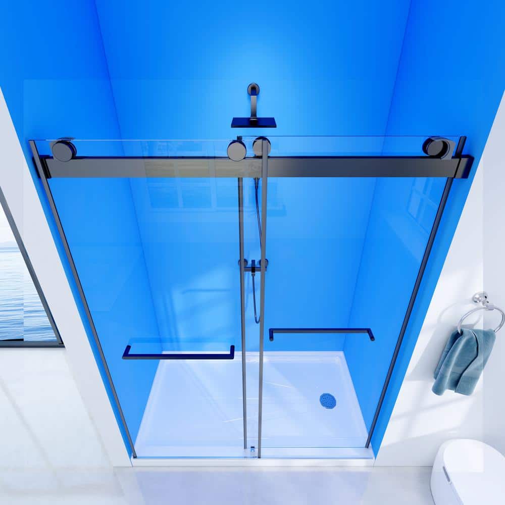 waterpar 58 in. To 60 in. Width x 76 in. H Sliding Framed Shower Door in Matte Black with Clear Glass