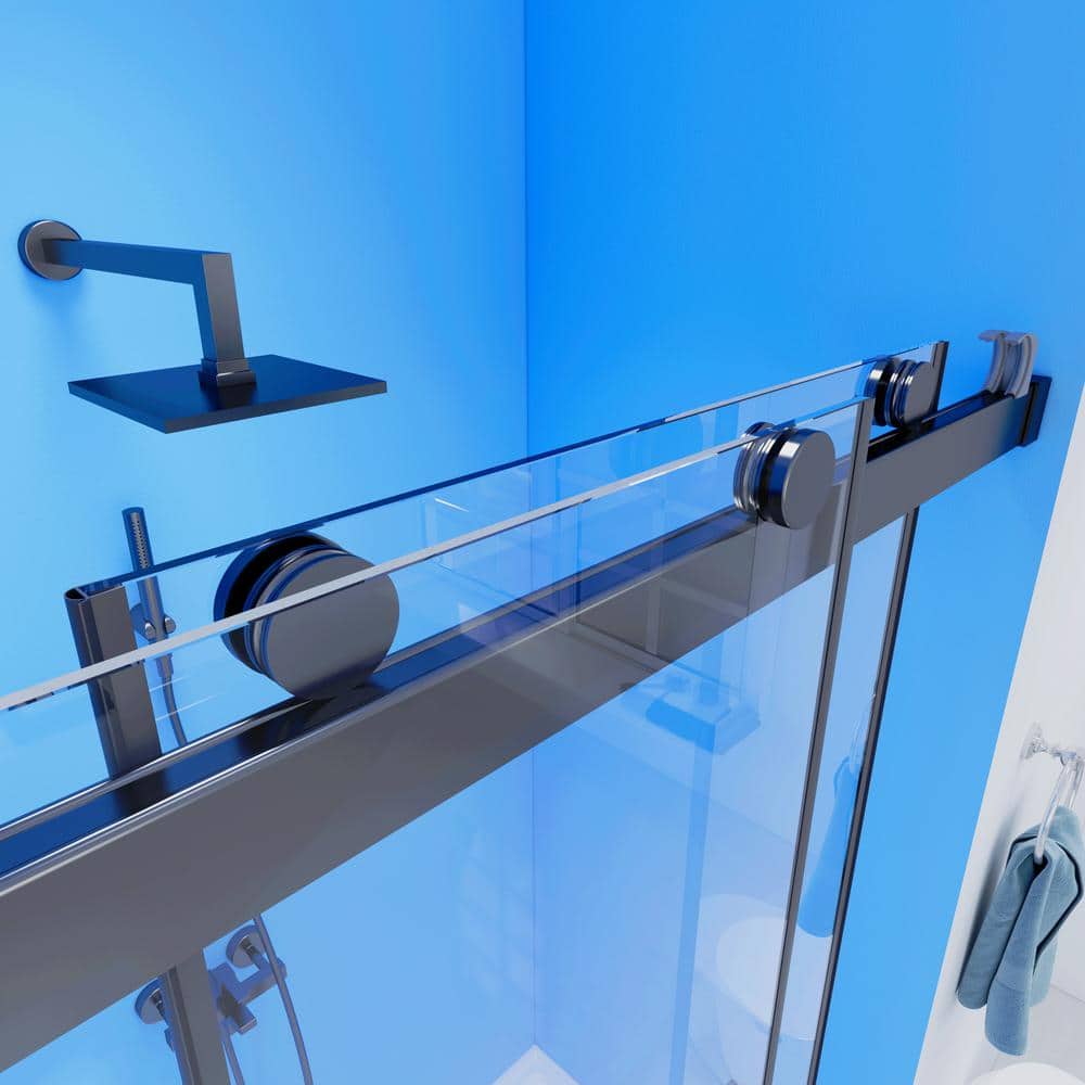 waterpar 58 in. To 60 in. Width x 76 in. H Sliding Framed Shower Door in Matte Black with Clear Glass