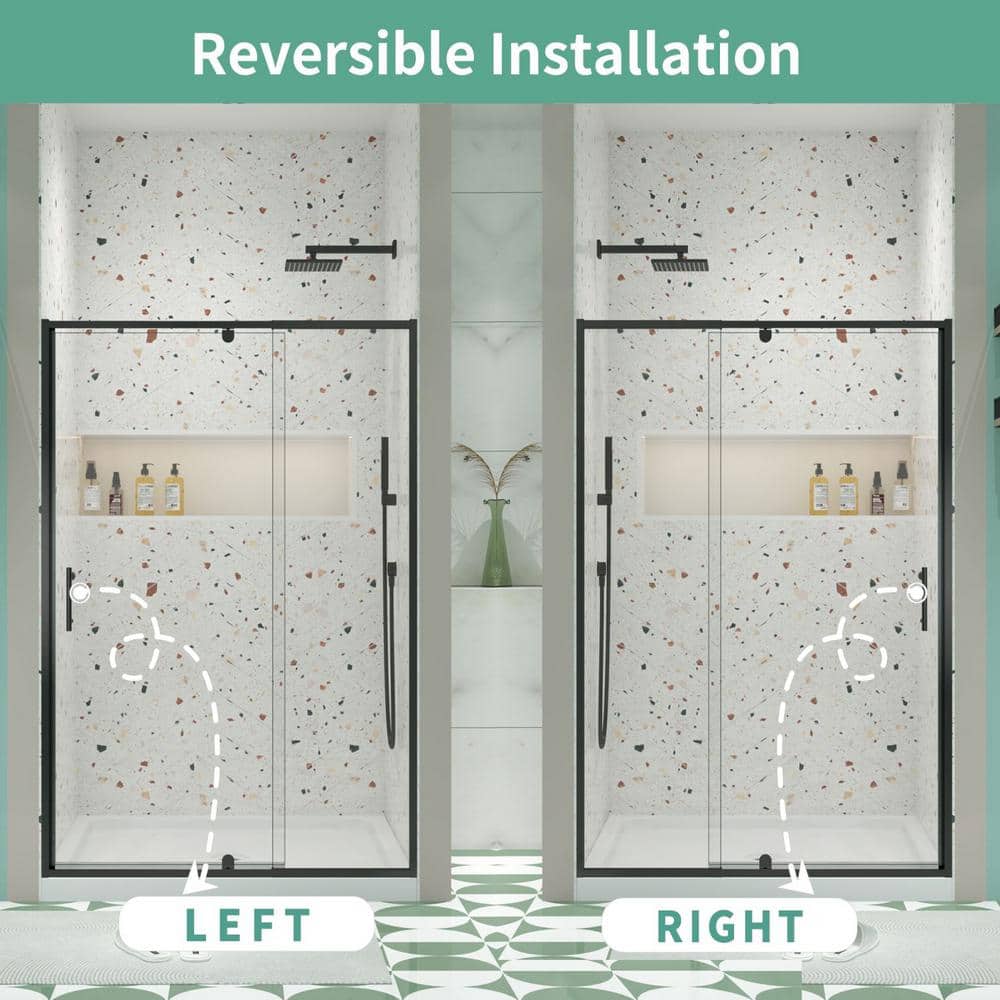 waterpar 38 in. to 42 in. W x 71 in. H Framed Pivot Shower Door in Black with Clear Glass
