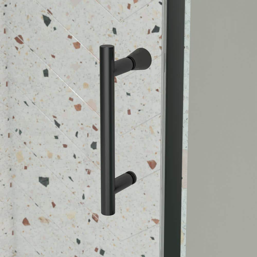 waterpar 38 in. to 42 in. W x 71 in. H Framed Pivot Shower Door in Black with Clear Glass