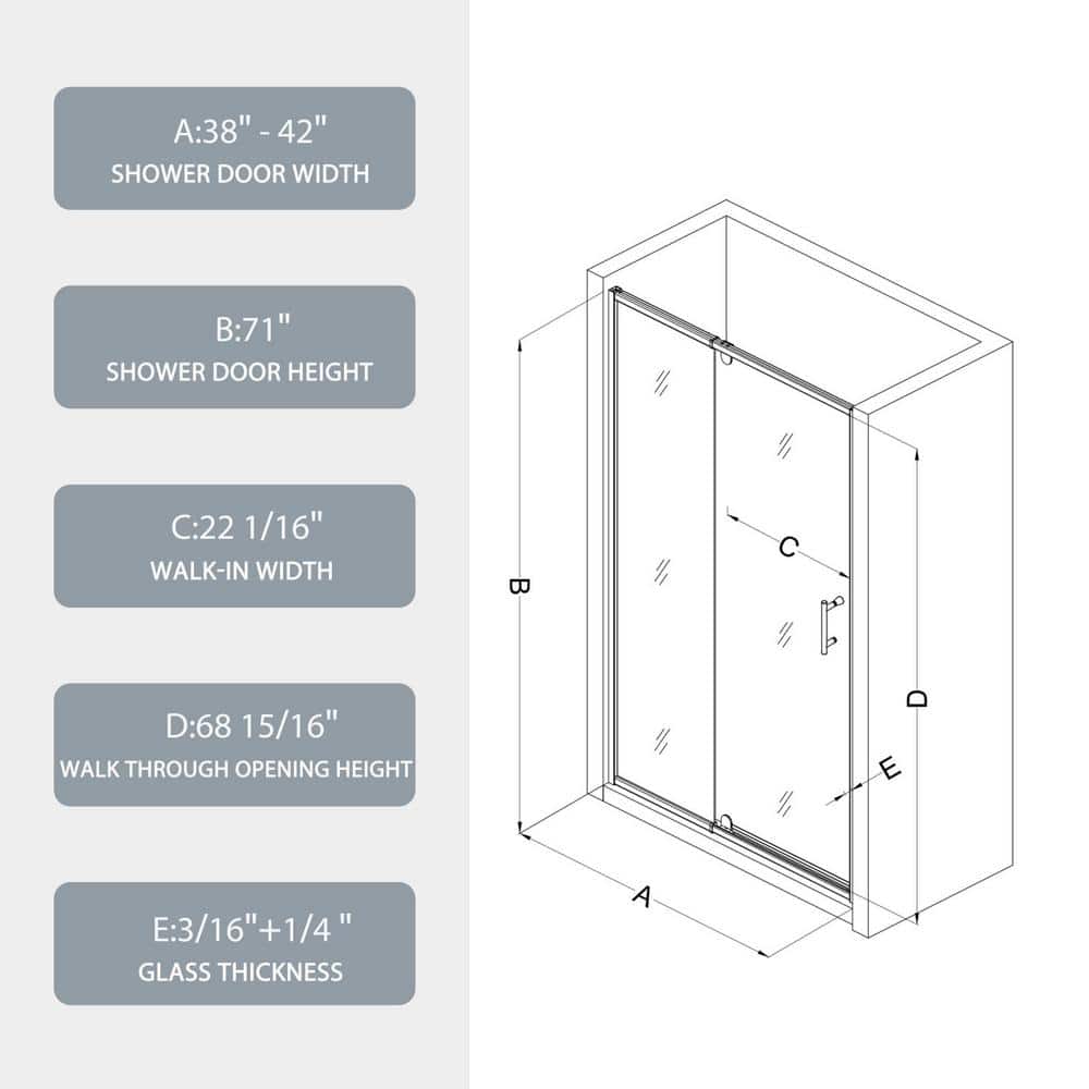 waterpar 38 in. to 42 in. W x 71 in. H Framed Pivot Shower Door in Black with Clear Glass