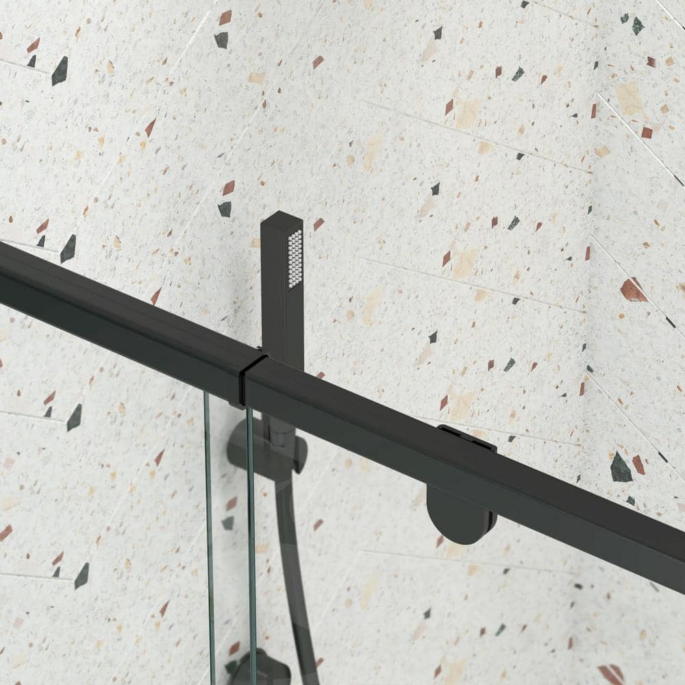waterpar 38 in. to 42 in. W x 71 in. H Framed Pivot Shower Door in Black with Clear Glass