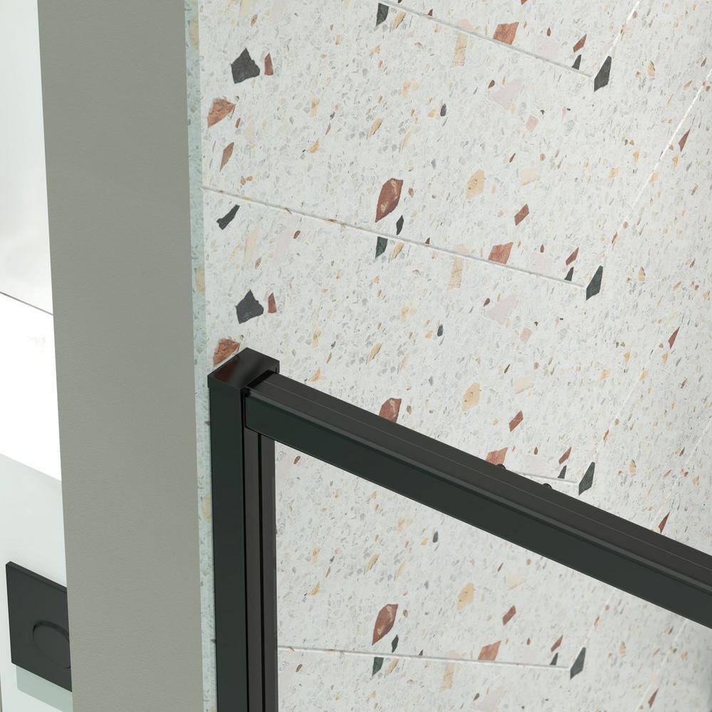 waterpar 56 in. to 60 in. W x 71 in. H Framed Pivot Shower Door in Black with Clear Glass