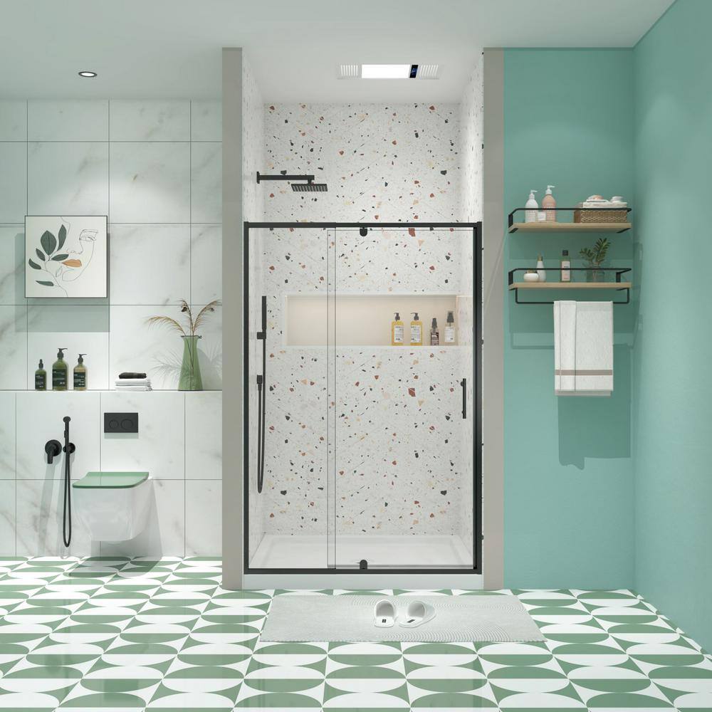 waterpar 56 in. to 60 in. W x 71 in. H Framed Pivot Shower Door in Black with Clear Glass