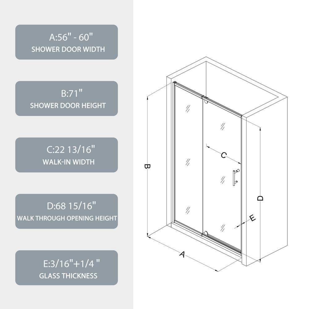waterpar 56 in. to 60 in. W x 71 in. H Framed Pivot Shower Door in Black with Clear Glass