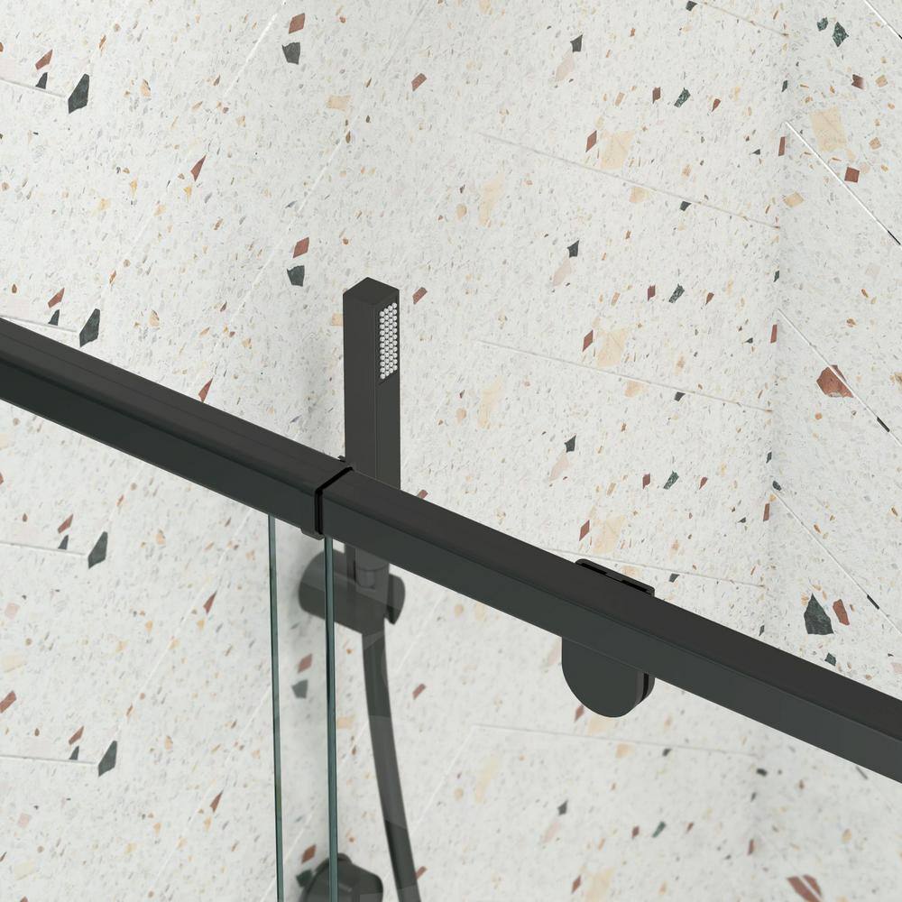 waterpar 56 in. to 60 in. W x 71 in. H Framed Pivot Shower Door in Black with Clear Glass