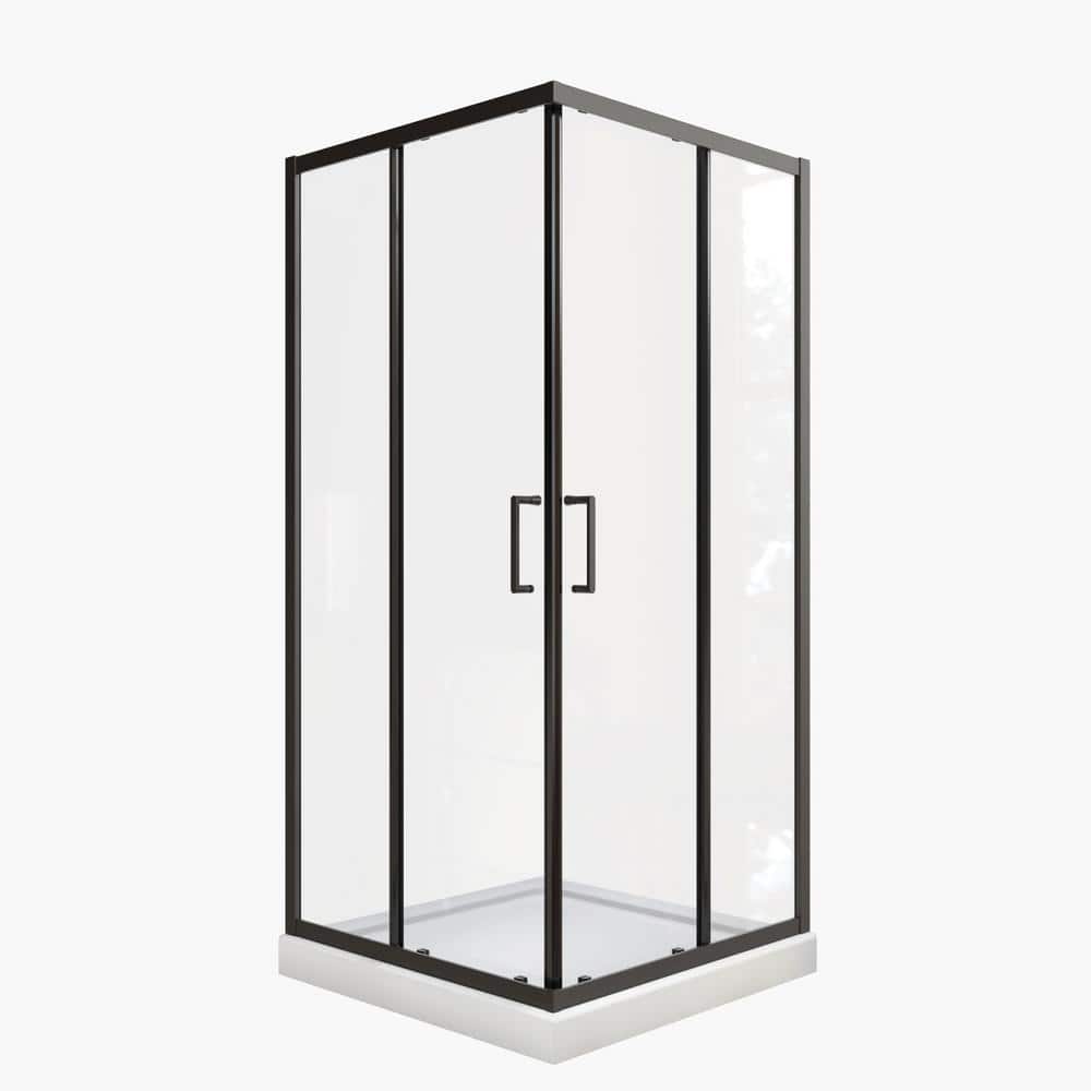 waterpar 34.63 in. W x 72 in. H Neo Angle Sliding Frame Corner Shower Enclosure in Matte Black