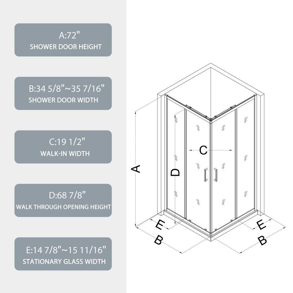 waterpar 34.63 in. W x 72 in. H Neo Angle Sliding Frame Corner Shower Enclosure in Matte Black