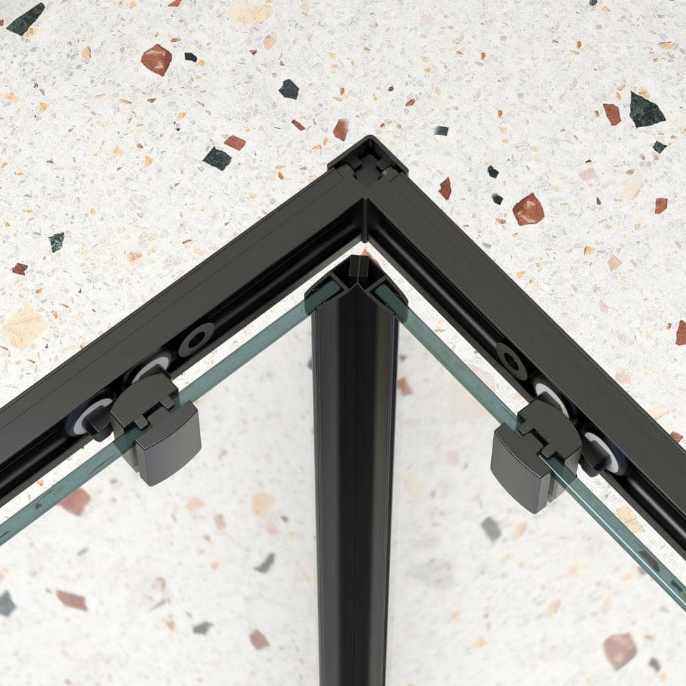 waterpar 34.63 in. W x 72 in. H Neo Angle Sliding Frame Corner Shower Enclosure in Matte Black