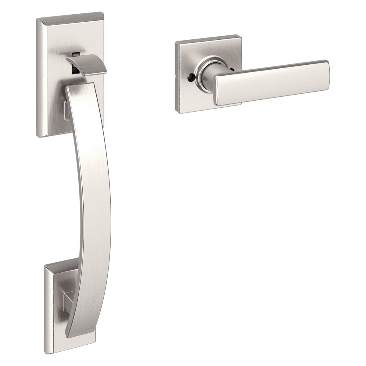 Kwikset Tavaris Satin Nickel Front Door Handle Only (No Deadbolt) with Vedani Lever