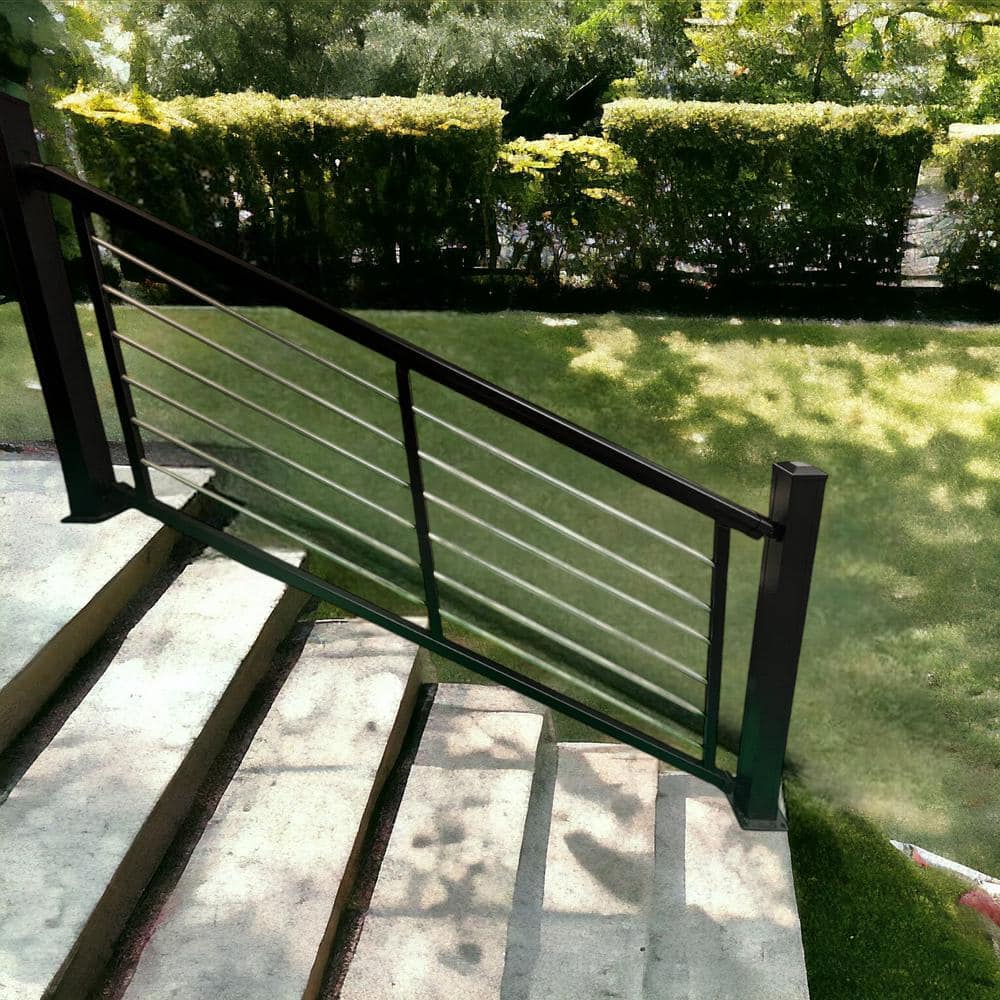 Weatherables Cornell 36 in. H x 96 in. W Textured Black and Silver Horizontal Aluminum Rod Stair Railing Kit