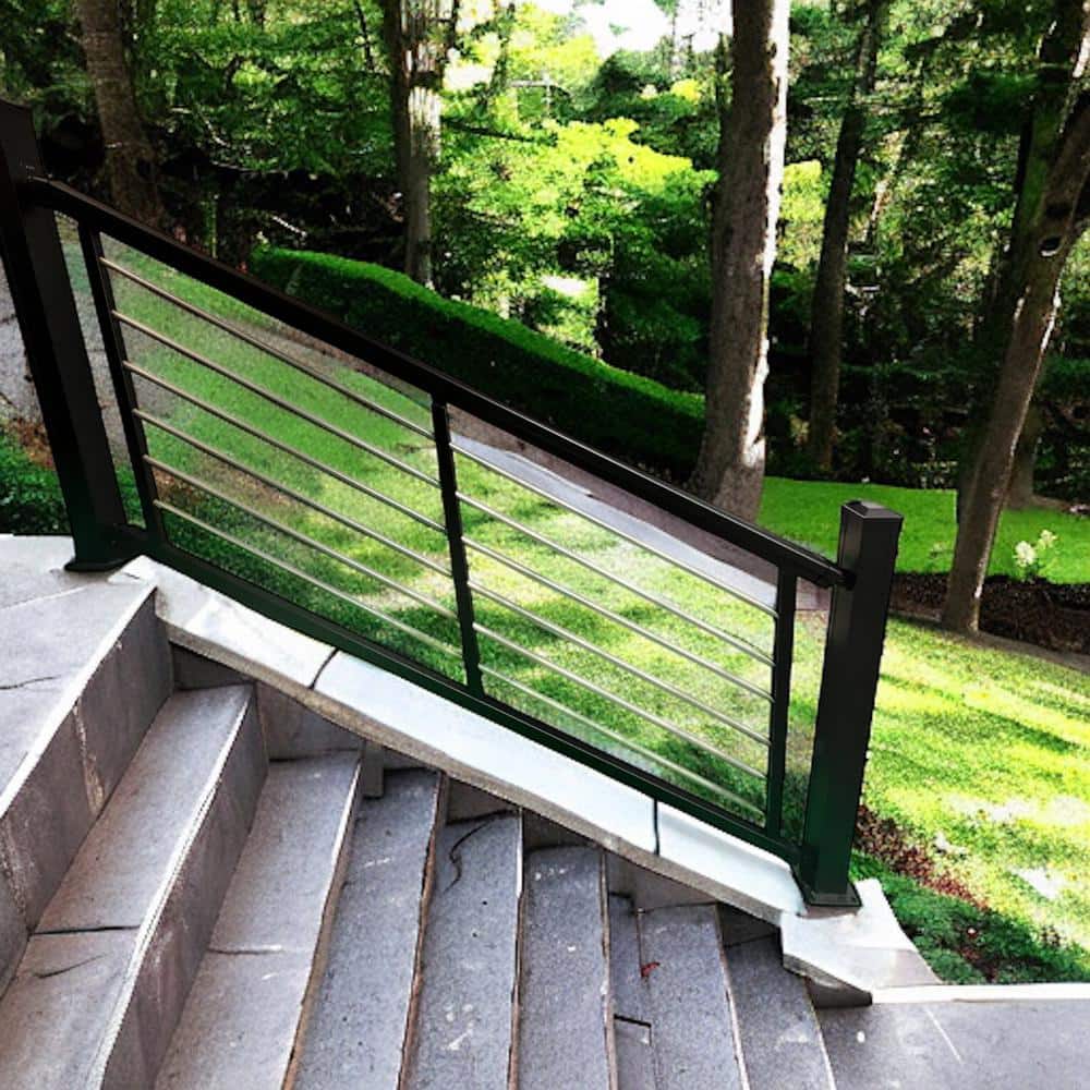 Weatherables Cornell 36 in. H x 96 in. W Textured Black and Silver Horizontal Aluminum Rod Stair Railing Kit
