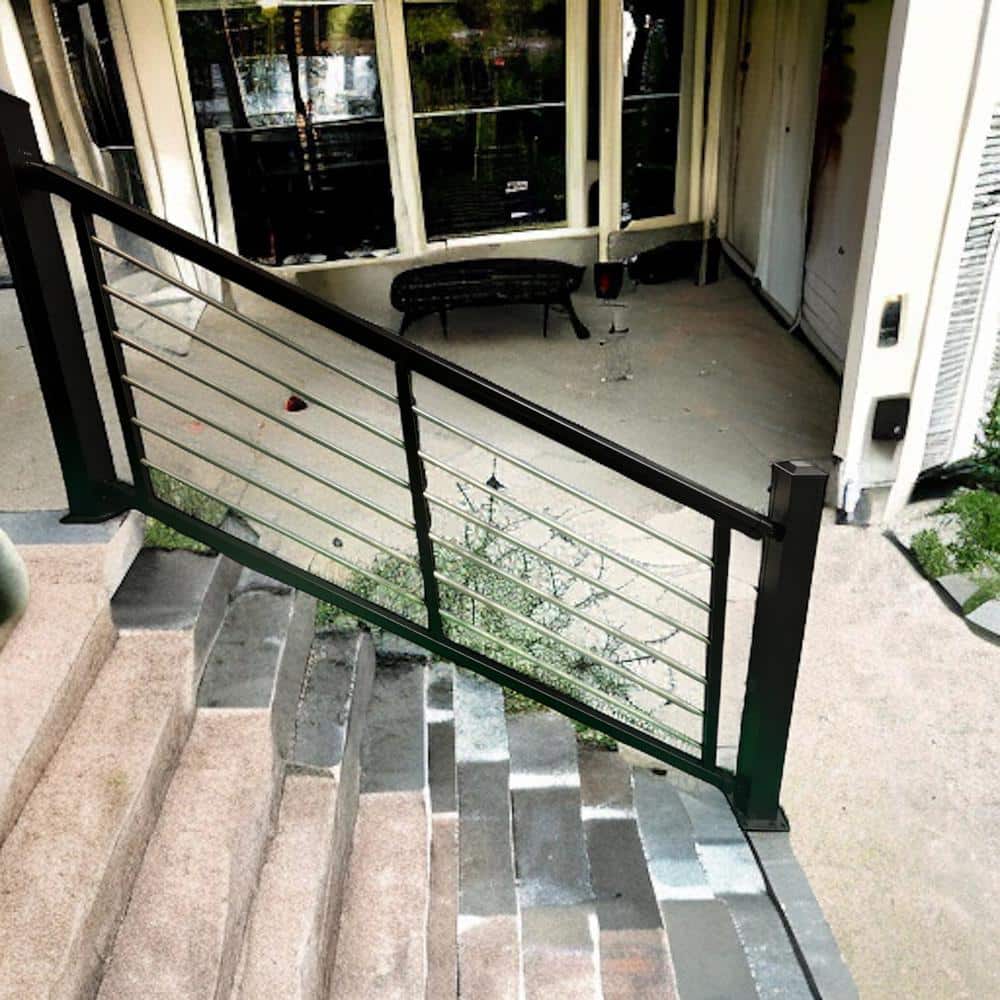 Weatherables Cornell 36 in. H x 96 in. W Textured Black and Silver Horizontal Aluminum Rod Stair Railing Kit