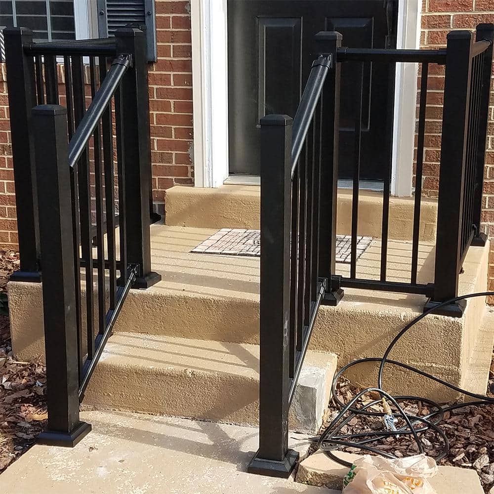 Weatherables Classic Square 3.5 ft. H x 70-1/2 in. W Textured Black Aluminum Stair Railing Kit