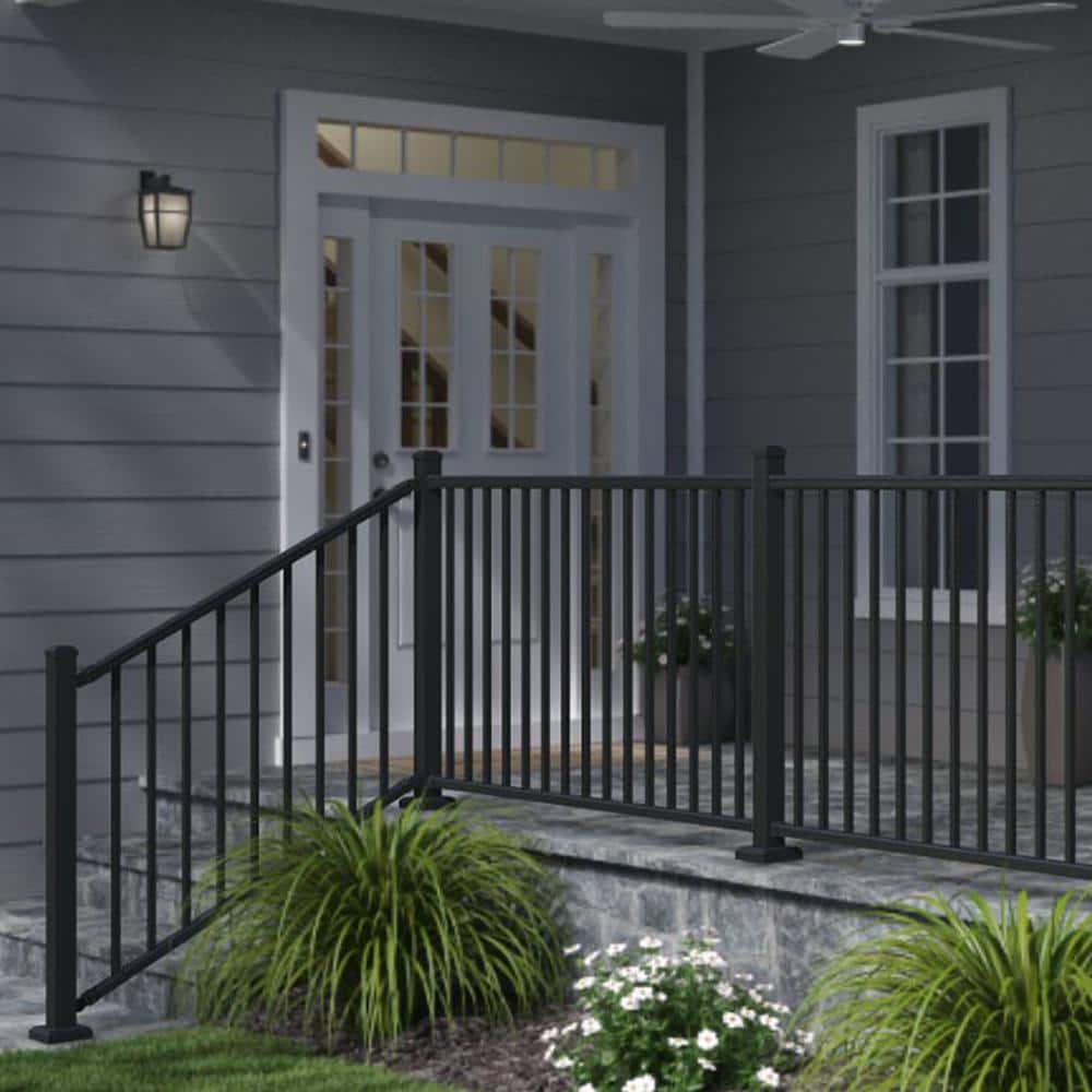 Weatherables Classic Square 3.5 ft. H x 70-1/2 in. W Textured Black Aluminum Stair Railing Kit