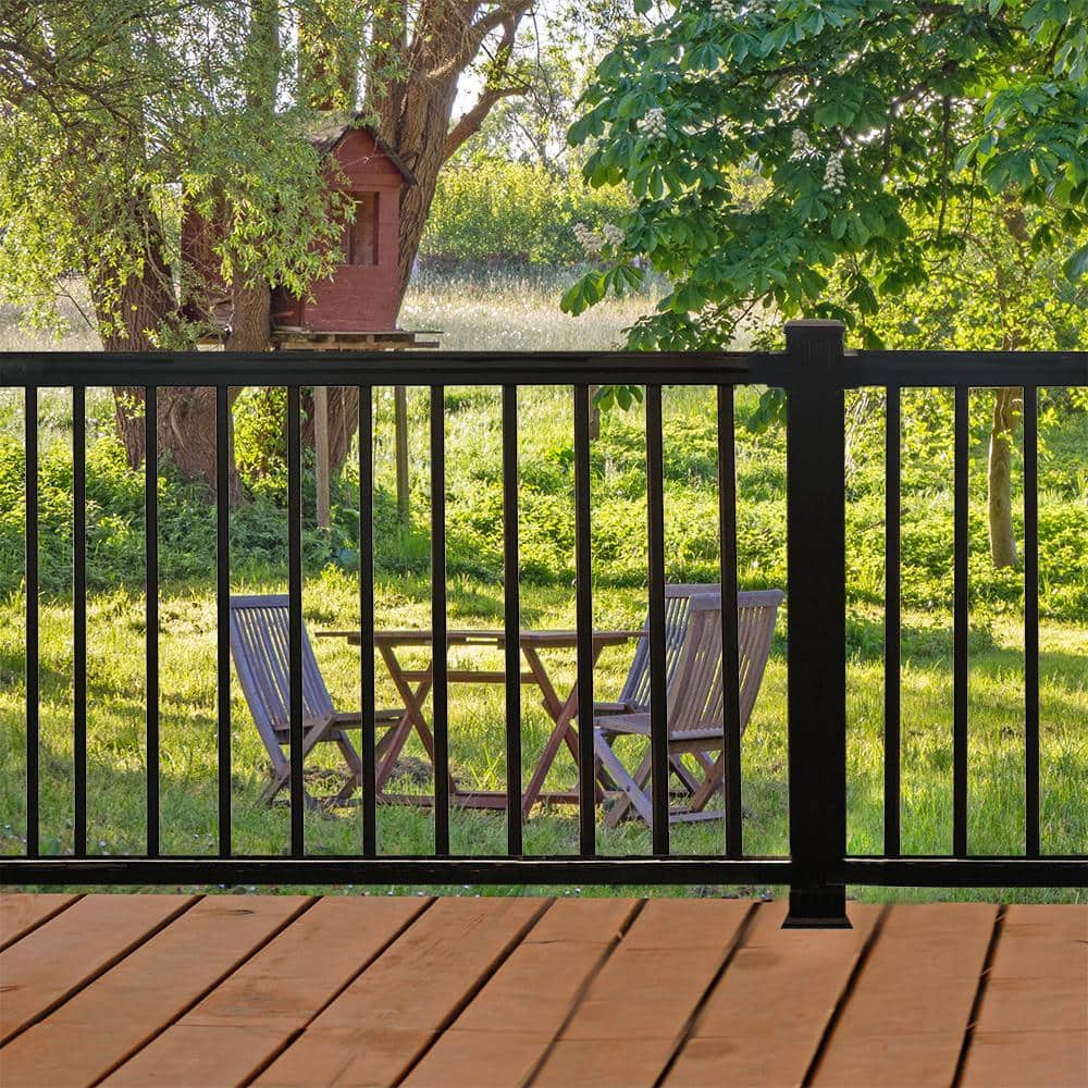 Weatherables Arlington Textured Black Aluminum Straight Railing Bracket Kit (4-Piece)