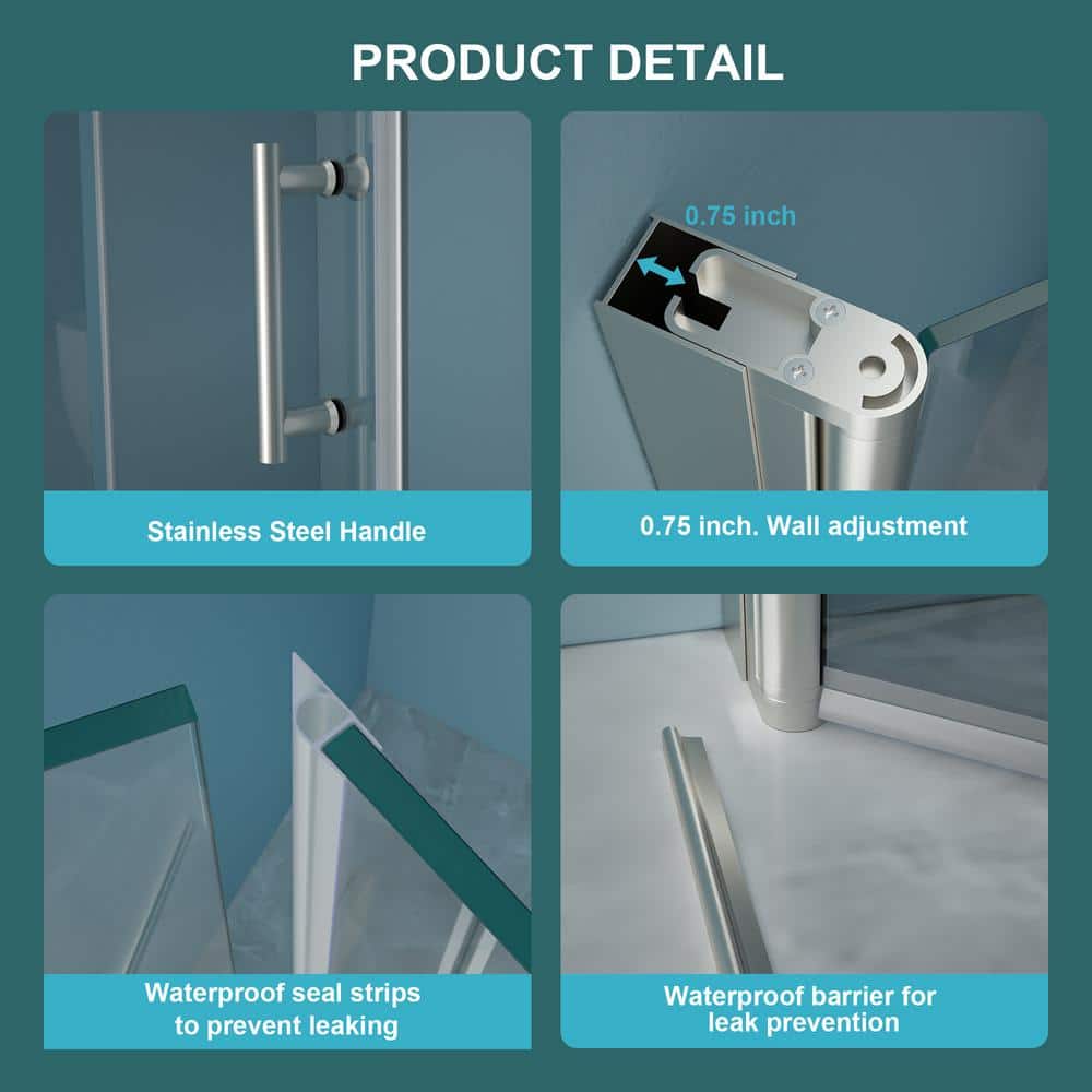WELLFOR 32 in. W x 72 in. H Bifold Frameless Shower Door with Tempered Clear Glass in Brushed Nickel